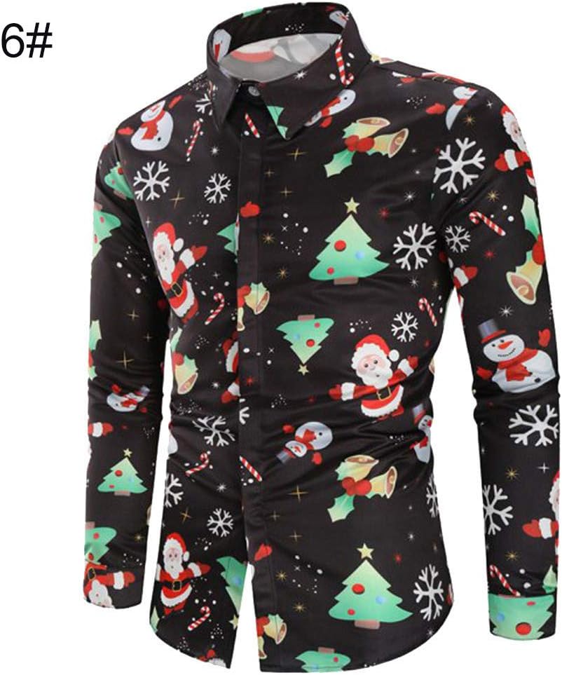 discountstore145 Christmas Shirt, Santa Claus Party Prints Apparel Long Sleeve Casual Hawaiian-Shirt Button Down Dress Shirts Soft Bright Colors Shirt for Men Black Christmas L
