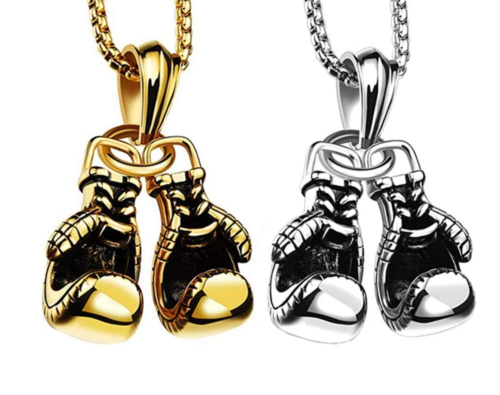 CHUANGOU TX Boxing Glove Necklace Boxing Glove Pendant Necklace Stainless Steel Necklace with Chain (Gold, Silver)