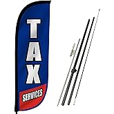 LookOurWay Feather Flag Pole Kit - 7 Feet Tall Advertising Banner with Fiberglass Pole Set and Ground Spike for Business Promotion - Financial Services Flags - Tax Services