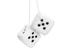 LSKASELUE Pair Fuzzy Plush Dice, 2.95 Inch Vintage Dice Car Rearview Mirror Hanging Ornament, Fluffy Square Pendants with Dot