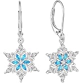 Vinoya Snowflake Earrings for Women 925 Sterling Silver Birthstone Dangle Drop Earrings Cubic Zirconia Winter Frozen Flower Earring Christmas Jewelry