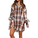 Danedvi Womens Oversized Flannel Plaid Shirts Jacket Ballon Sleeve Button Down Shacket Coats Orange