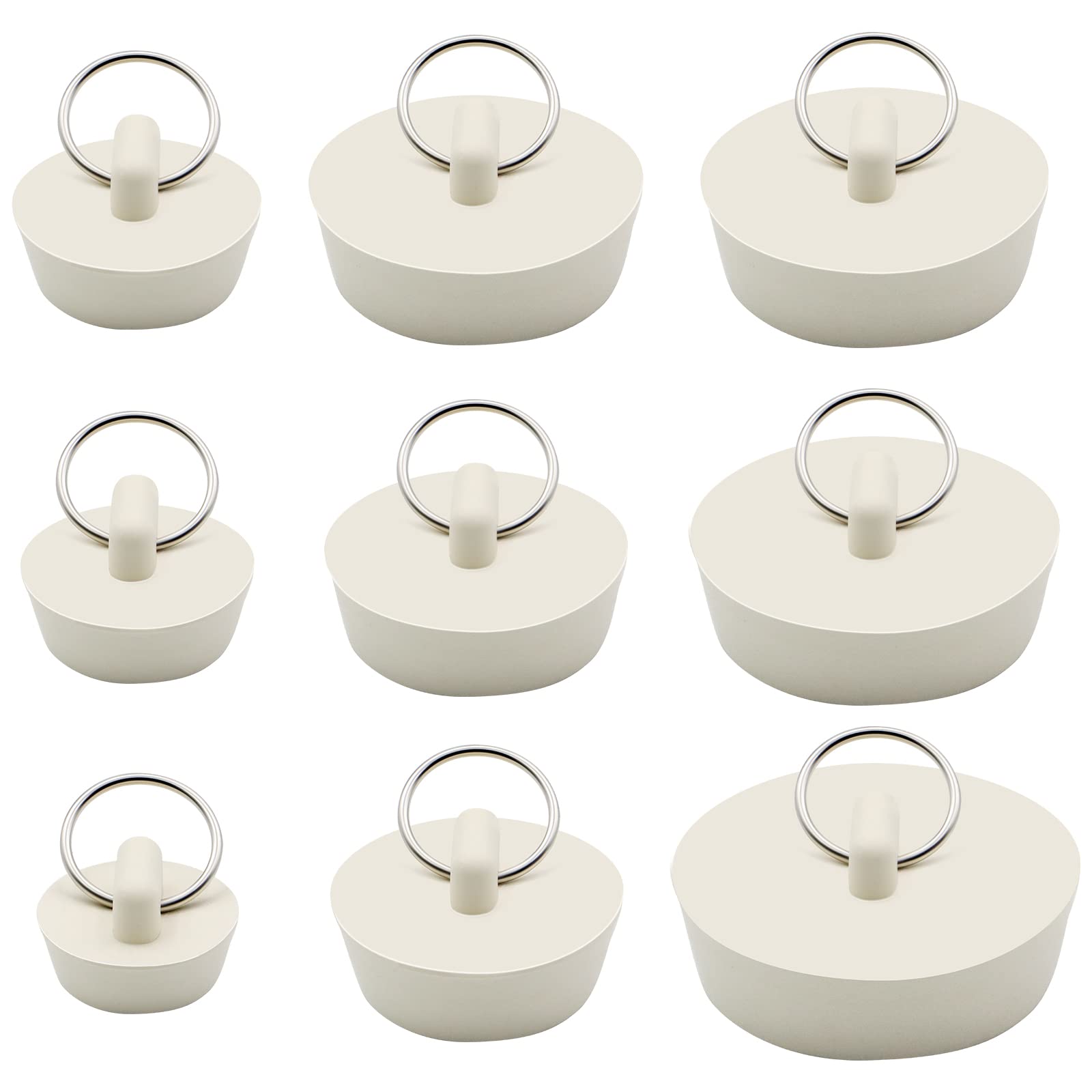 9 Pcs Bath Plugs, VEGCOO Sink Plugs Rubber Bathroom Sink Plug Kitchen Sink Plug with Hanging Ring, Drain Stoppers Sink Stoppers for Bathroom Bathtub Kitchen Sink Tubs, 9 Sizes
