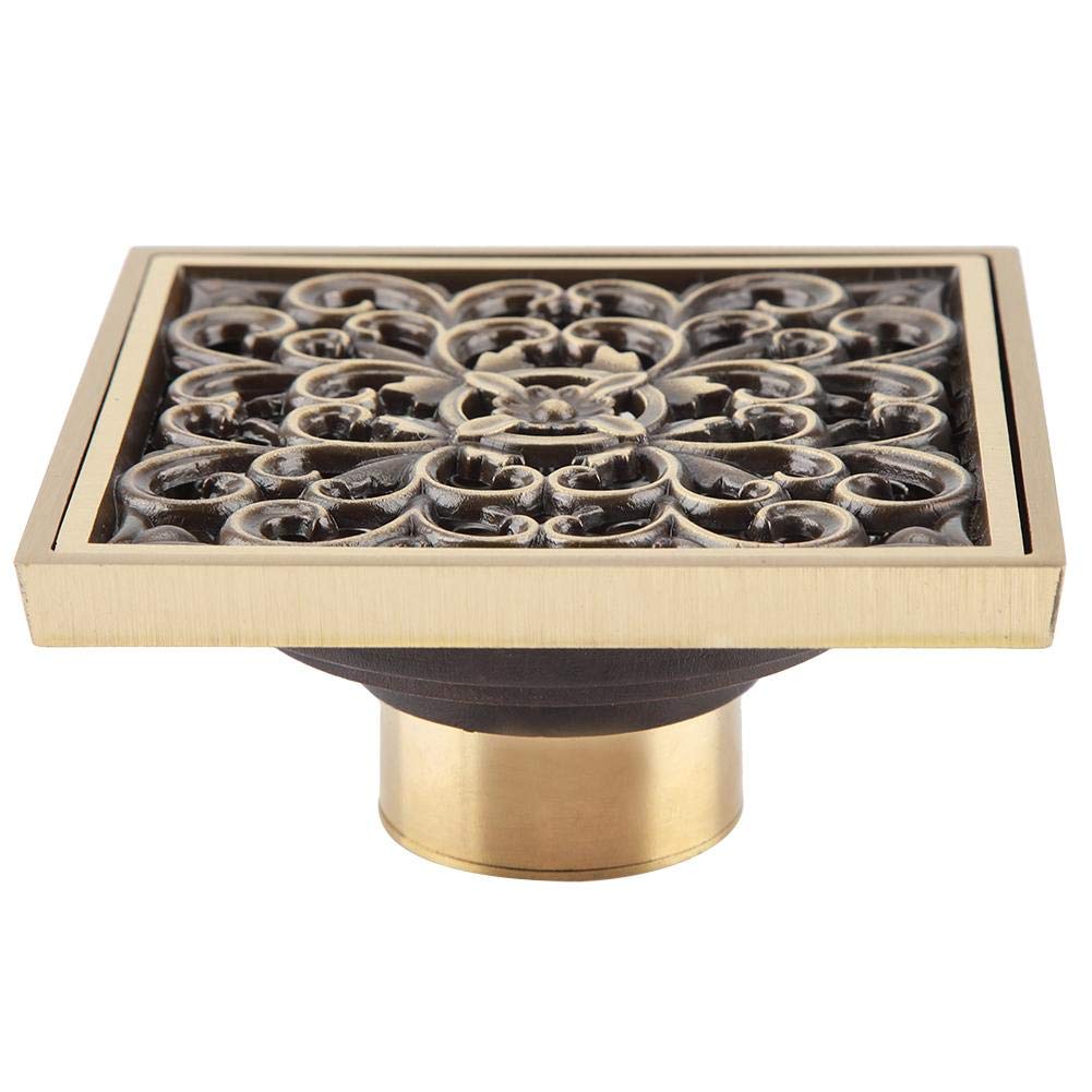 Shower Floor Drain Bathroom Waste Drain Golden Vintage Brass Strainer Cover Grate Decor(01)