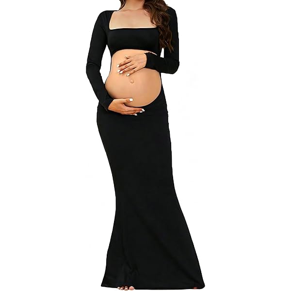 black dress embroidery V FOR CITY Maternity Dress for Baby Shower Pregnancy Photoshoot Midi B main image 0