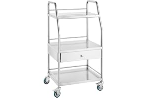 VEVOR Lab Serving Cart, 3 Layers Stainless Steel Utility Rolling Cart, Medical Cart with A Drawer, Dental Utility Cart with L