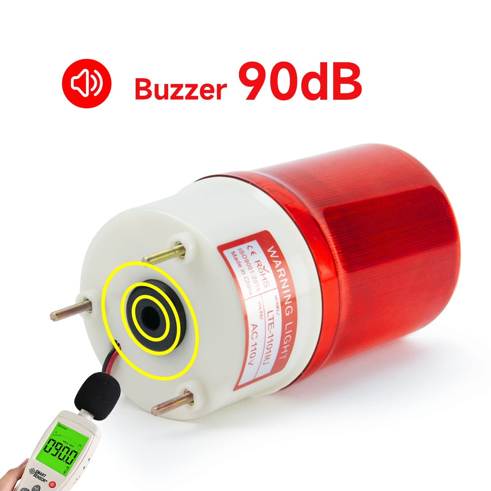YASONG LTE-1101MJ Rotating Warning Light with 90dB Buzzer, AC110V-120V Industrial Beacon Alarm Lights Emergency Security Siren