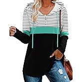 BETTE BOUTIK Womens Quarter Zip Tunic Hoodies Pullover Long Hooded Sweatshirts S-3XL