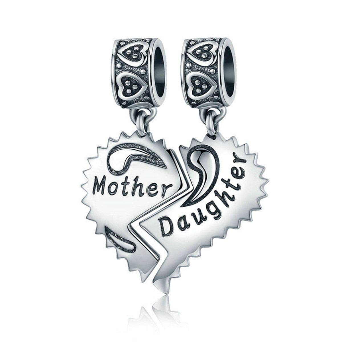 Mother and Daughter 925 Sterling Silver Charm Heart Charm Love Charm Family Charm Dangle Charm for Pandora Charm Bracelet (Mother and Daughter)