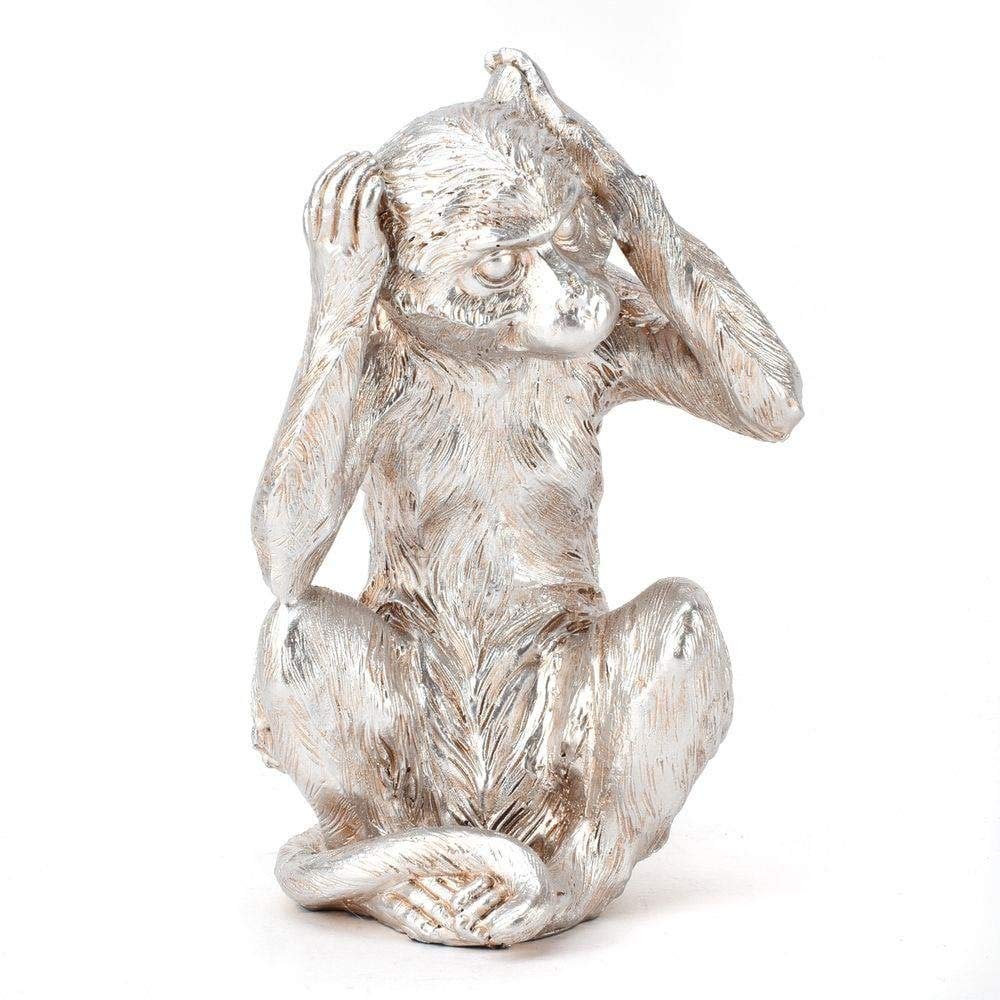 Hestia Silver Resin Monkey - Hear No Evil HE1672