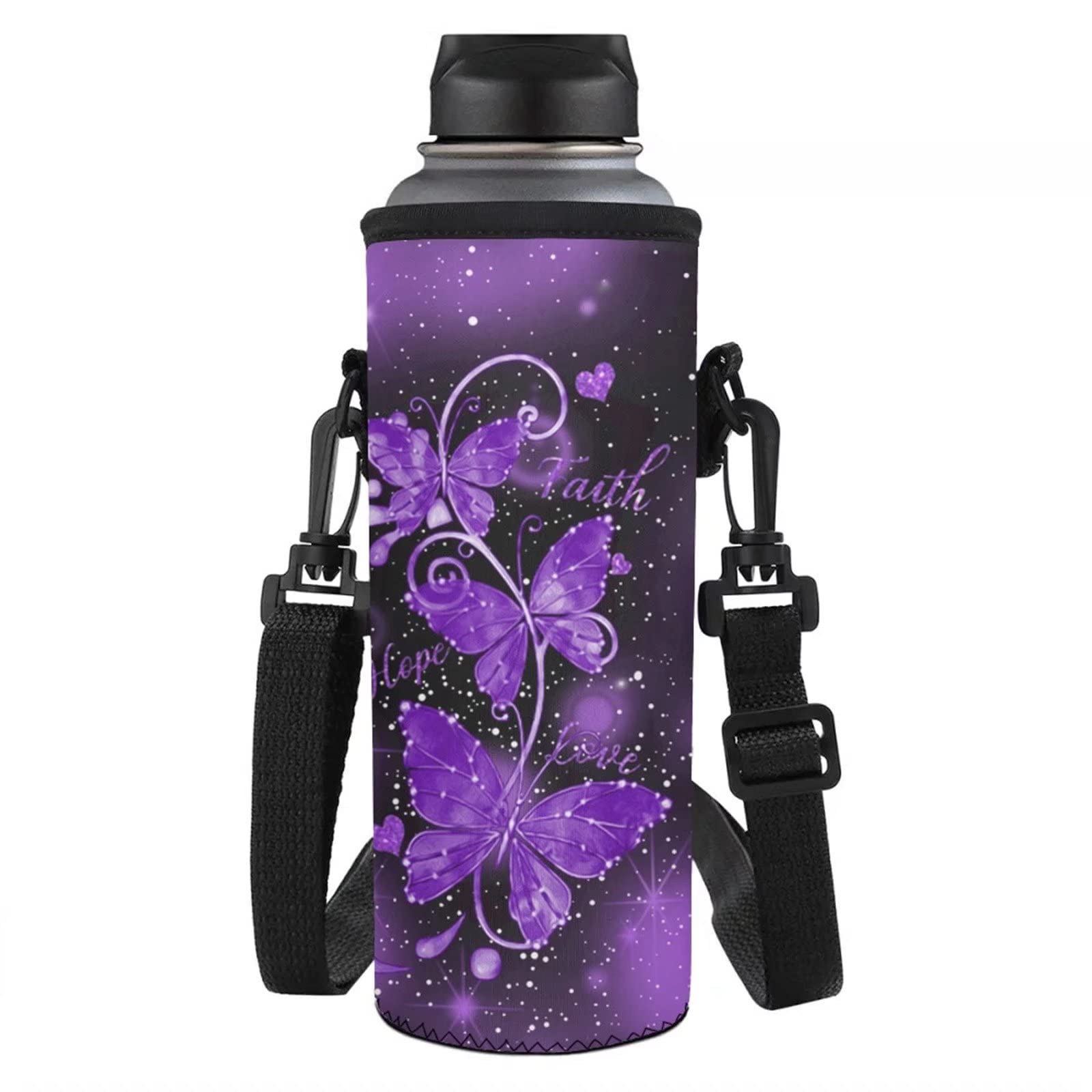 SEANATIVE Purple Butterfly Print Drinking Water Bottle Pouch Holder Protector Sleeve Insulated Bottle Cover for Women