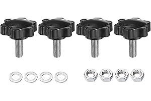 uxcell 4pcs Star Clamping Knobs with Nuts Washers, M8 x 20mm Metric 304 Stainless Steel Male Thread 38mm 6-Star Plastic Head, Threaded Stud Hand Knobs Handles Thumb Screws, Black