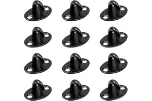 Dnyta 12pcs Stainless Steel Ceiling Hook Pad Eye Plate Black Wall Mount Ring Hooks with Screws for Swing Hanging, Wall/Ceiling Mount, Outdoor or Indoor Activity