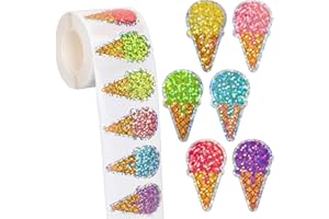 500Pcs Glitter Ice Cream Stickers Roll, Holographic Vinyl Decals for Water Bottles, Laptop, Scrapbook, Journal, Phone Case,Cu