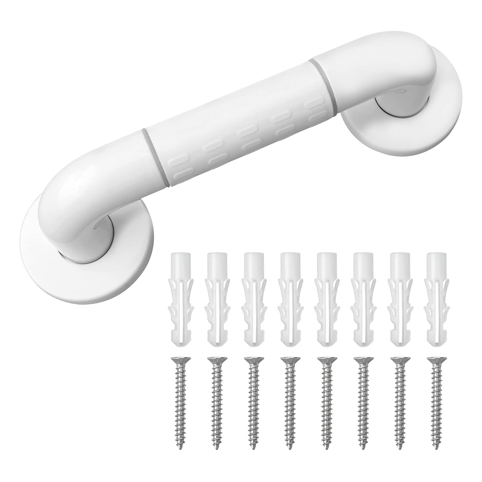 Bath Grab Rails with Anti-Slip Grip and Safety Luminous Circles, Bath Handle, Towel Holder with Stainless Steel Inner Tube, 30 cm, Sturdy Plastic Outer case, for Elderly, Inconvenient People, Kids