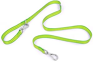 Tiffpaws Yellow Double Dog Leash, Heavy Duty Long Leash for Dogs Training Easy Puppy Leads for Walking Metal Hook Dog Lead (5FT 59IN)