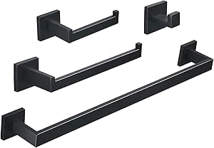Beelee 4 piezas Set de accesorios de baño, Acero Inoxidable, Toallero de Barra Portarrollo de Papel Higiénico Gancho Anillo de Toalla, Montaje en ...