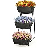 3 Tier Vertical Garden Planter Small Raised Garden Bed Freestanding Plastic Raised Planter Boxes Herb Planter Stand with Removable Tray for Indoor Outdoor Herbs Flowers Vegetables Plants Grey