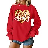 LUKYCILD Game Day Sweatshirts for Women Football Sweatshirt Team Fans Pullover Shirt Heart Graphic Crewneck Long Sleeve Tops
