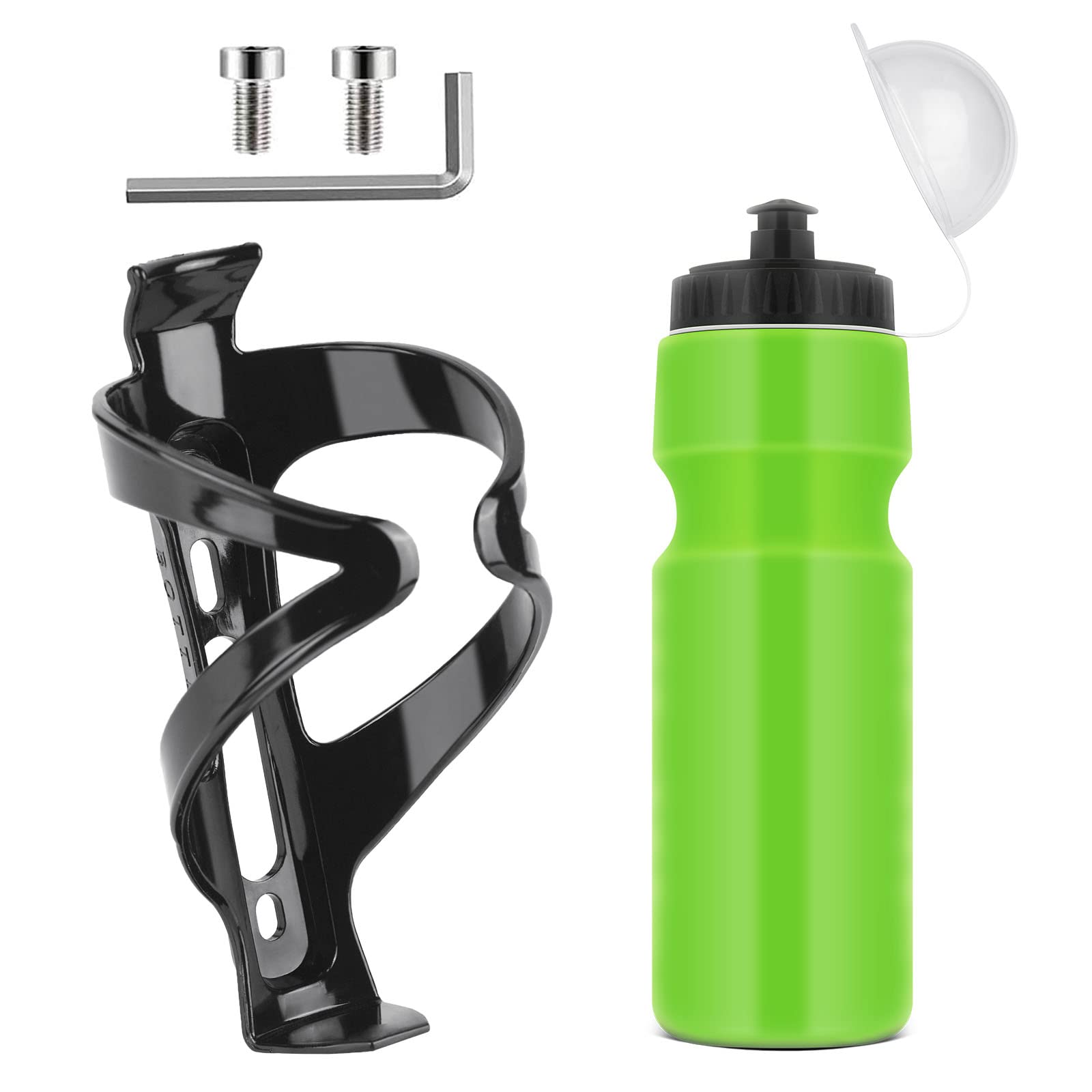 Ainiv Bike Water Bottle Cage with BPA-free 800ml/28oz Bike Bottle(Green), Black Gloss Strong Bike Water Bottle Holder, Bicycle Cup Holder, Cycling Bottle Holder for Road Bike and Mountain Bike — image 1