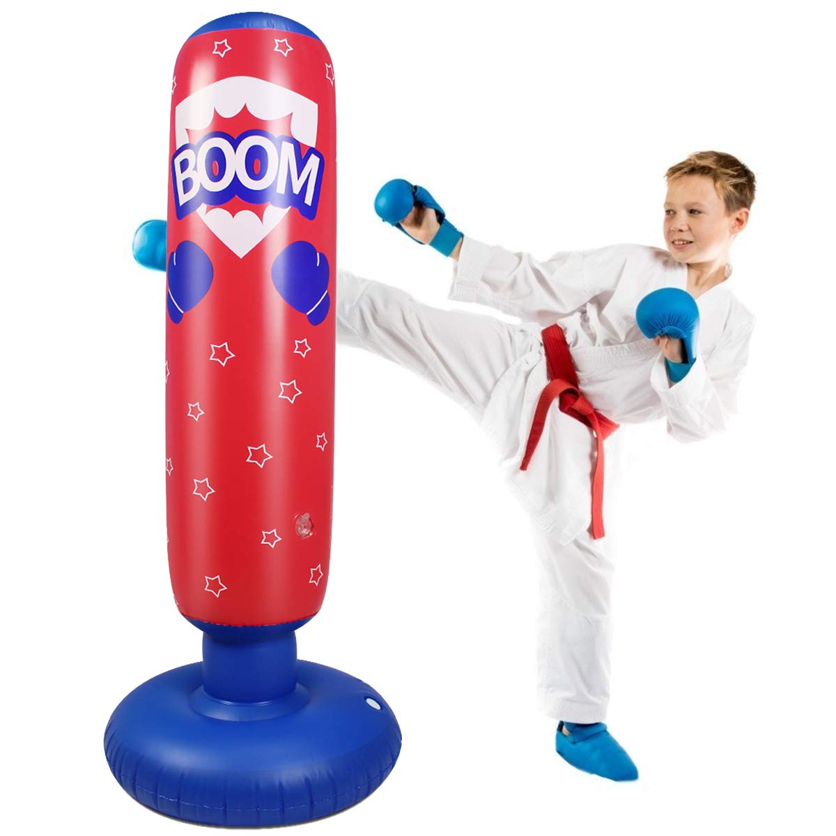 Ponacat Inflatable Kids Punching Bag, Free Standing Ninja Boxing Bag for Immediate Bounce-Back for Practicing Karate, Taekwondo, MMA, Fitness Practicing Stress Relief
