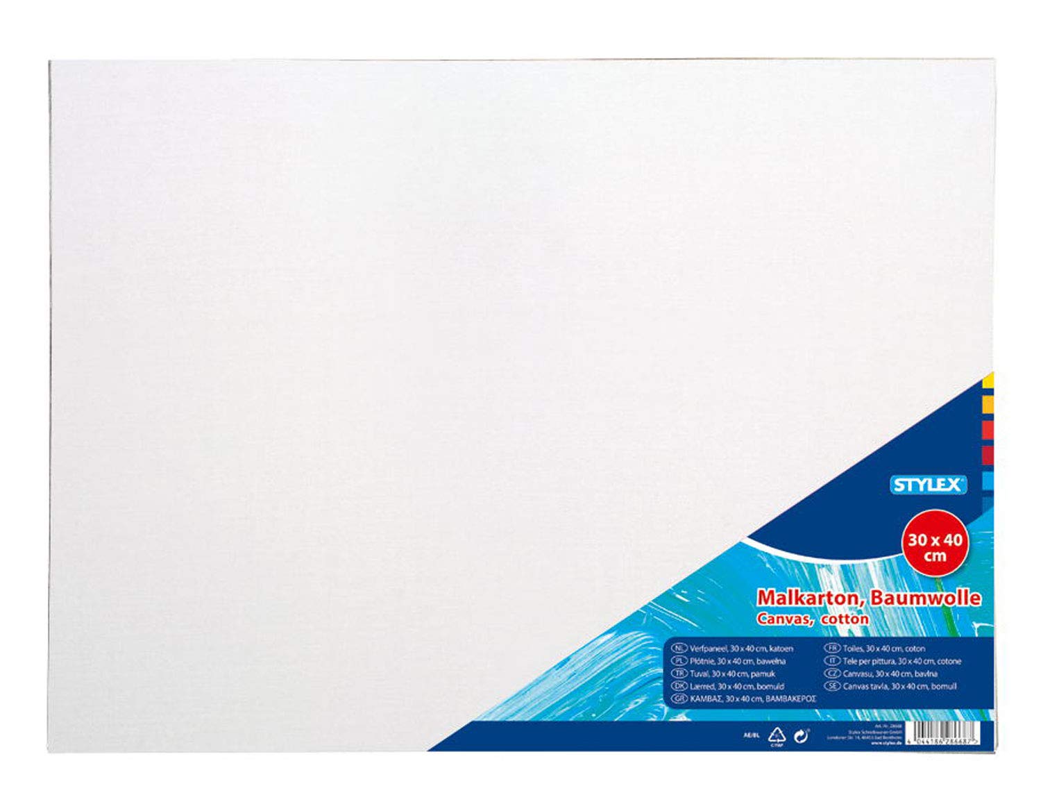 Stylex 28668 Painting Card 30 x 40 cm Cardboard 3 mm Thick with 100% Cotton Fabric White Primed for Oil, Acrylic and Tempera Paints, Gouache Painting and Decoupage Technique