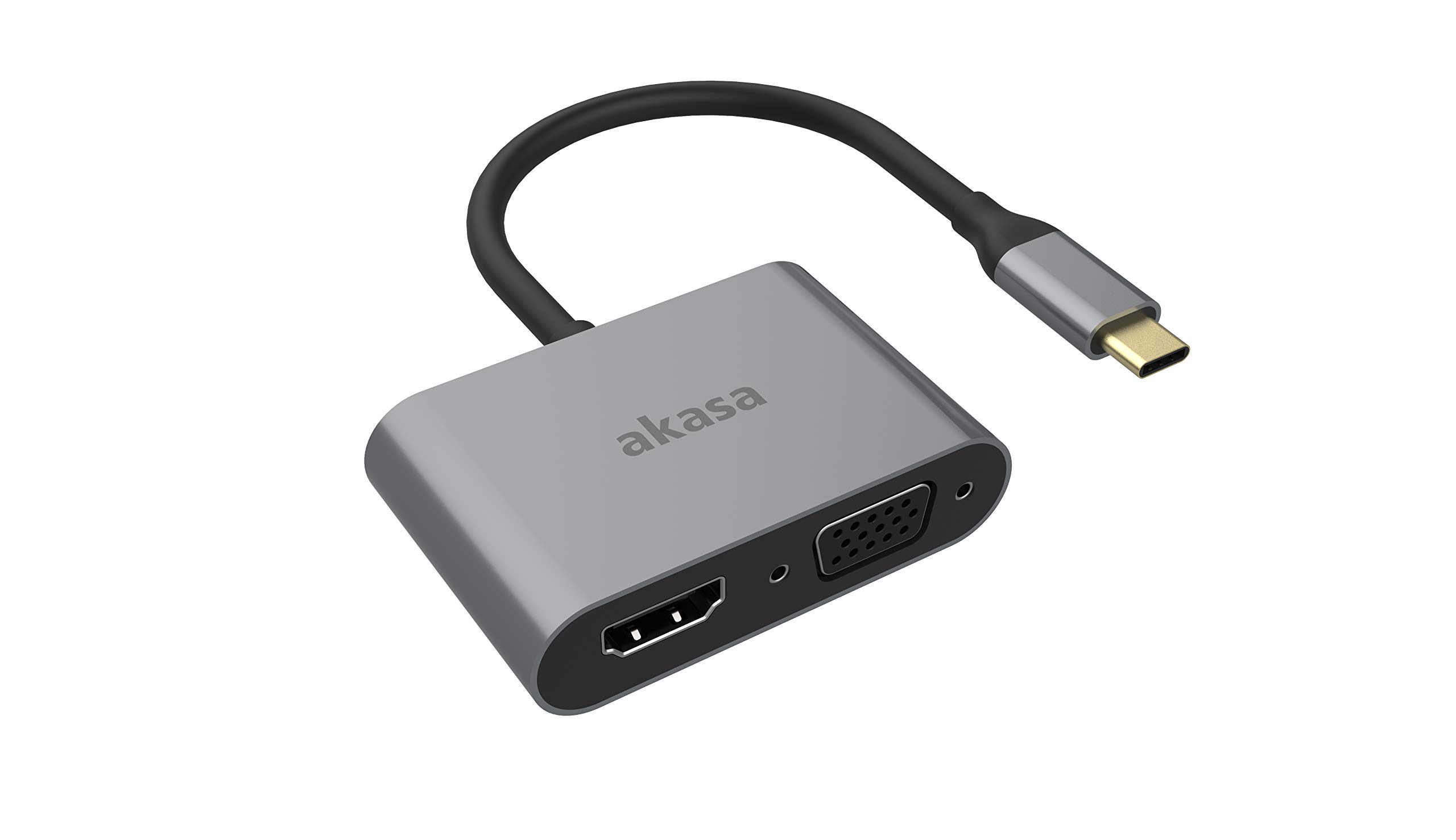 Akasa USB Type-C 2-In-1 Adapter with HDMI VGA｜USB 3.1｜4K UHD｜1080P｜Aluminium alloy｜Dual Ports｜Mac OS｜Windows｜Space Grey｜Compatible with MacBook, Dell, Lenovo and More｜AK-CBCA23-18BK