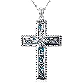 Reaii Natural Turquoise Cross Pendant Necklace for Women 925 Sterling Silver 1.2mm Cable Chain and Pendant with Genuine Turquoise Jewelry Gifts for Her 147022