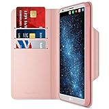 LG G6 Case, Maxboost Wallet Protective Case with Hand Strap for LG G6 [Folio Style] Convenient Stand Feature PU Leather LG G6 Flip Cover with Card Slot and Side Pocket Magnetic Closure – Rose Gold