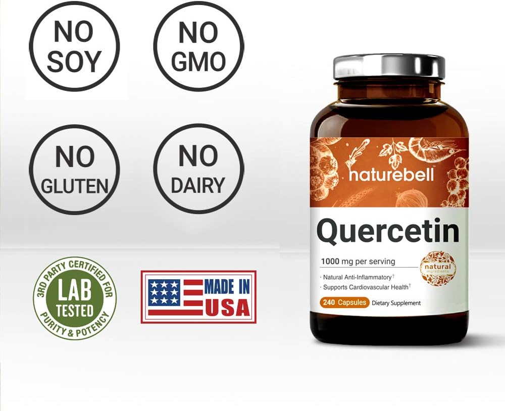 NatureBell Quercetin 1000mg Per Serving, 240 Capsules, Super Immune Vitamins and Quercetin Vitamins, Powerfully Supports Cardiovascular Health, Immune System and Bioflavonoids for Cellular Function: Health & Personal Care