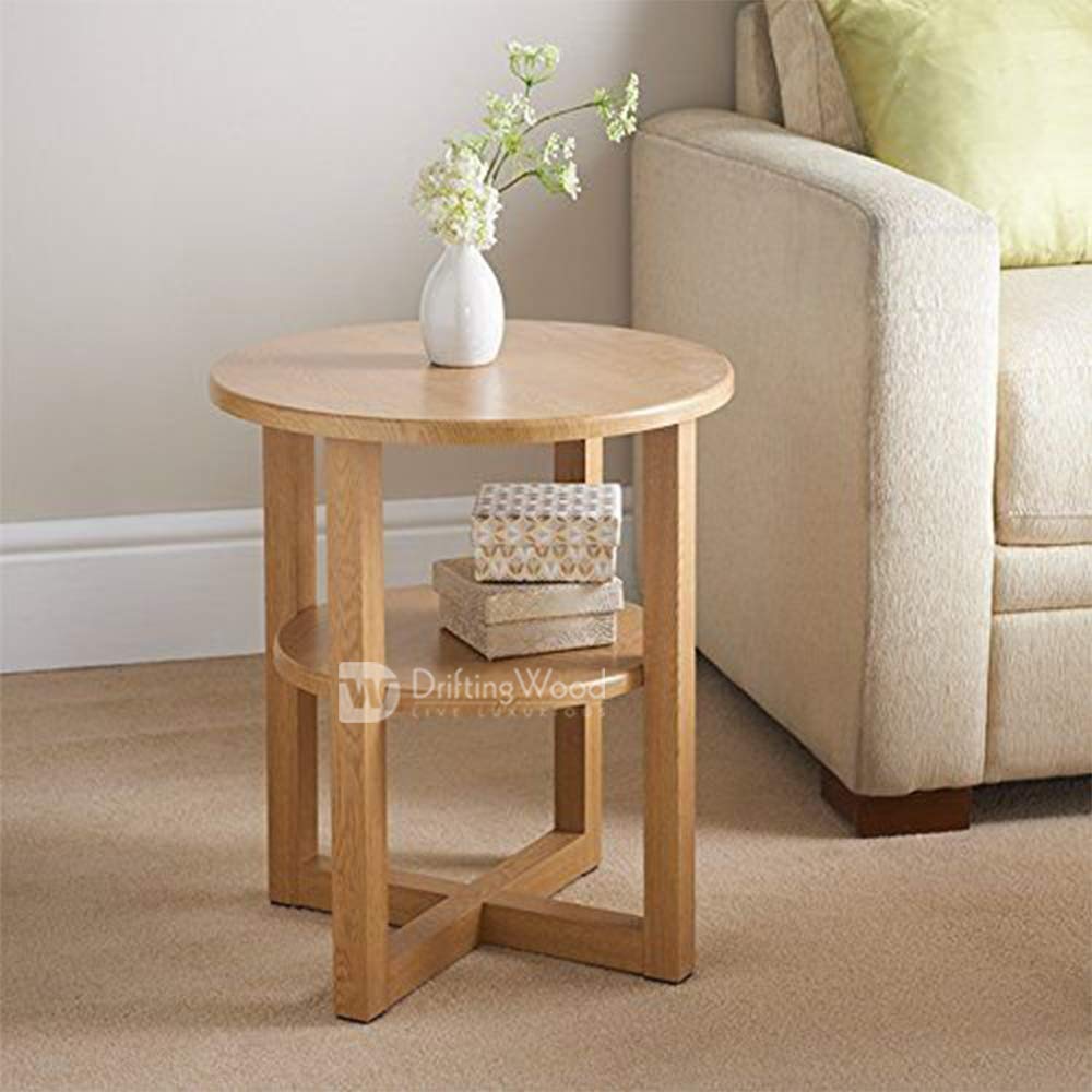 DriftingWood Pine Wood Round Shape Bed Side End Table For Living