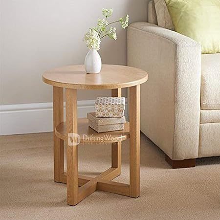DriftingWood Pine Wood Bed Side End Table for Living Room | Side Table for Home | Round Design, Natural Finish