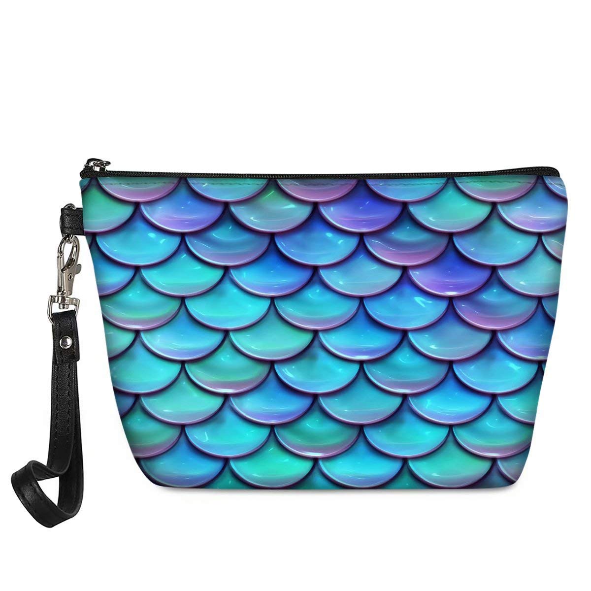 chaqlin Mermaid Fish Scales Make up Bags for Womens Ladies Gifts,Adorable Roomy Cosmetic Bag with PU leather Toiletry Kit Case Travel Portable Organizer Pouch