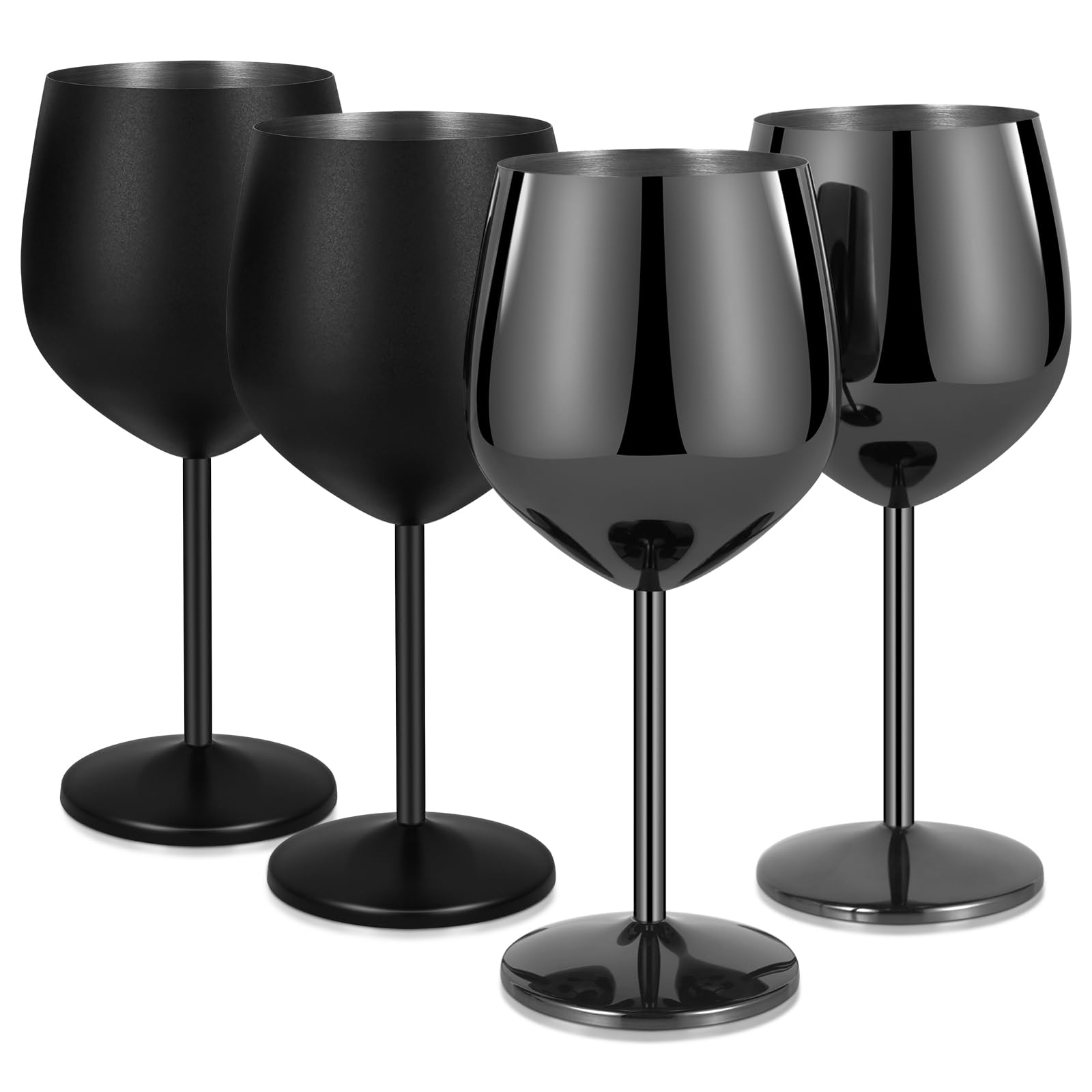 Livole Unbreakable Wine Glasses, 18oz 550ml Elegant Stainless Steel Wine Glasses Set, Metal Wine Glass for Red Wine, Cocktail, Champagne, Camping Goblet Glasses, Matte Black and Gloss Black, 4 Pack