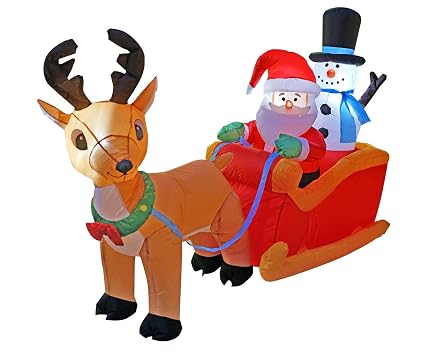 Seasonblow 66 Ft Christmas Reindeer Pull The Sleigh Take Santa Claus And Snowmaninflatables Decorations Indoor Outdoor For Party Home Yard Lawn