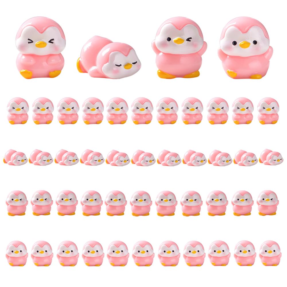 Photo 1 of Yuthsona 48Pcs Miniature Penguin Figurines Penguin Animal Model Toys Resin Penguin Cake Topper Cute Ocean Animal Penguin Figure for Fairy Garden Micro Landscape Décor Cake Topper (Pink)