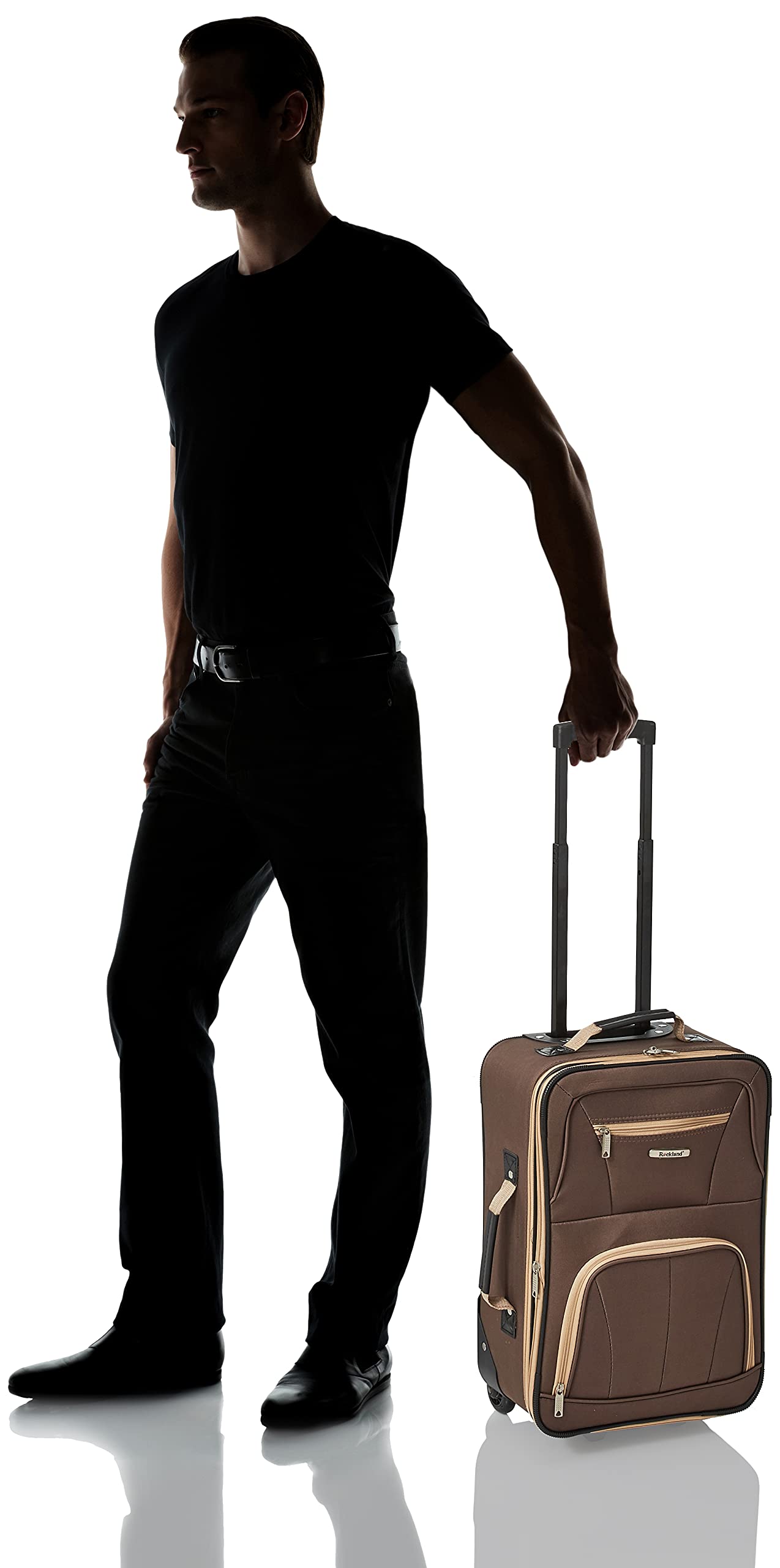 Rockland Fashion Softside Upright Luggage Set,'Expandable,Lightweight,Telescopic Handle,Wheel, Brown, 2-Piece (14/19)