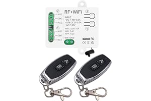 DieseRC Tuya 2 Channels WiFi Smart Switch, DC 5V 12V 24V 36V Passive Output Relay Module, with 2 pcs RF Remote Control, Compatible with Alexa/Google Home
