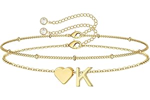 M MOOHAM Christmas Gifts for Grandkids Teens Girls -14K-Gold-Plated Heart Initial Bracelets for Women Girl Dainty Gold Bracelets Birthday Gift Stocking Stuffers for Women Teenage Girls Kids Gifts