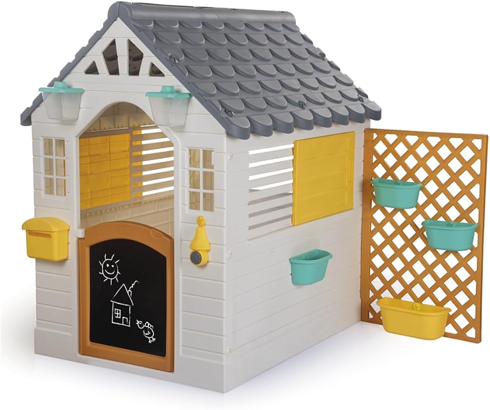Dolu Garden Playhouse with Fence White Grey 127 x 140 x 107.5 cm