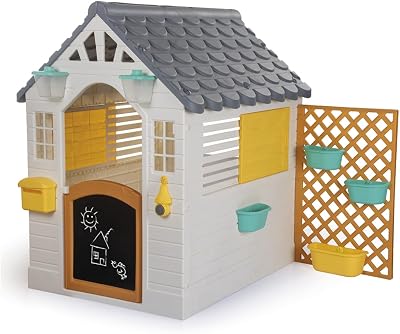 Dolu Garden Playhouse with Fence White Grey 127 x 140 x 107.5 cm