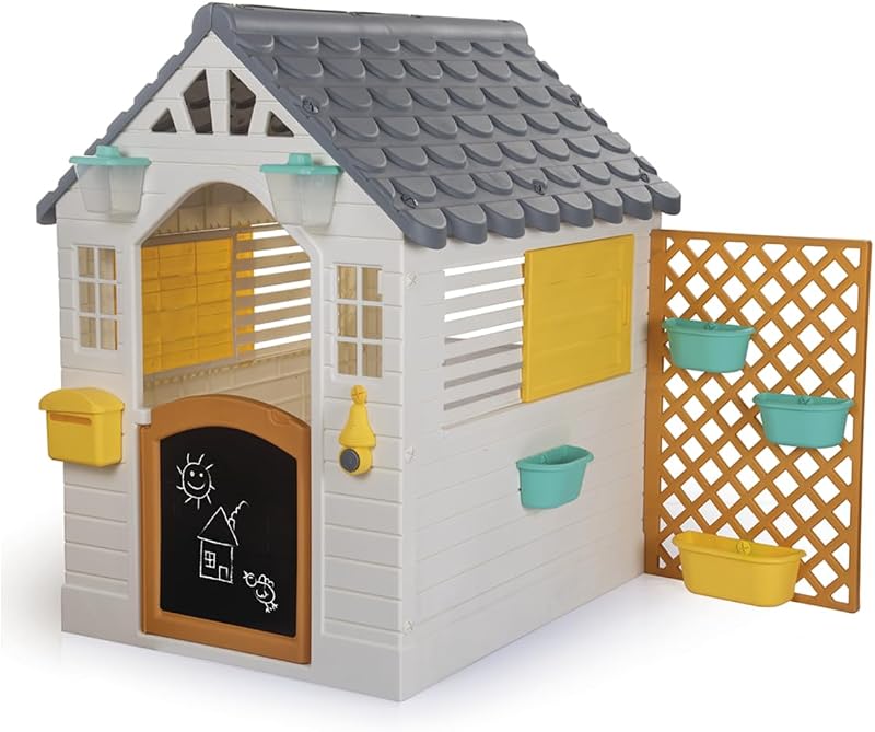Dolu Garden Playhouse with Fence White Grey 127 x 140 x 107.5 cm