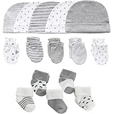 MAMIMAKA Newborn Baby Boy Girl Caps Mittens Socks Set Cotton Baby Essentials Accessories (Hats+Gloves+Socks)