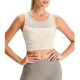 BERLOOK Womens Crop Tank Tops with Built in Bras Breathable Wrap Ruched Athletic Workout Yoga Sleeveless Gym Tops