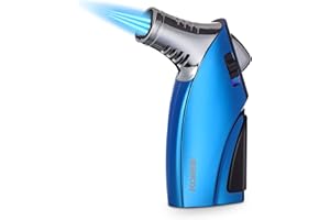 Kollea Torch Lighter, Triple Jet Flame Butane Lighter with Punch and Safety Lock, Refillable and Windproof Pocket Lighter, Cool Great Gift Idea for Men (Butane Gas Not Included) - Blue