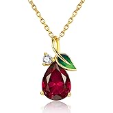 Leva Jewkis Birthstone Necklace 925 Sterling Silver Enamel Leaf Pendant 18K Gold Plated Necklace Teardrop Gemstone Christmas Jewelry Gifts for Her Mom Women