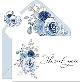 JarThenaAMCS 50 Pack Dusty Blue Floral Thank You Cards Watercolor Blue Roses Greeting Cards With Envelopes Stickers Blank Note Cards for Birthday Wedding