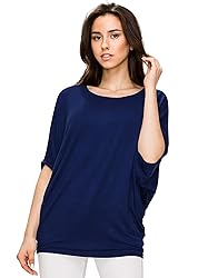 LL WT1073 Womens Scoop Neck Half Sleeve Batwing