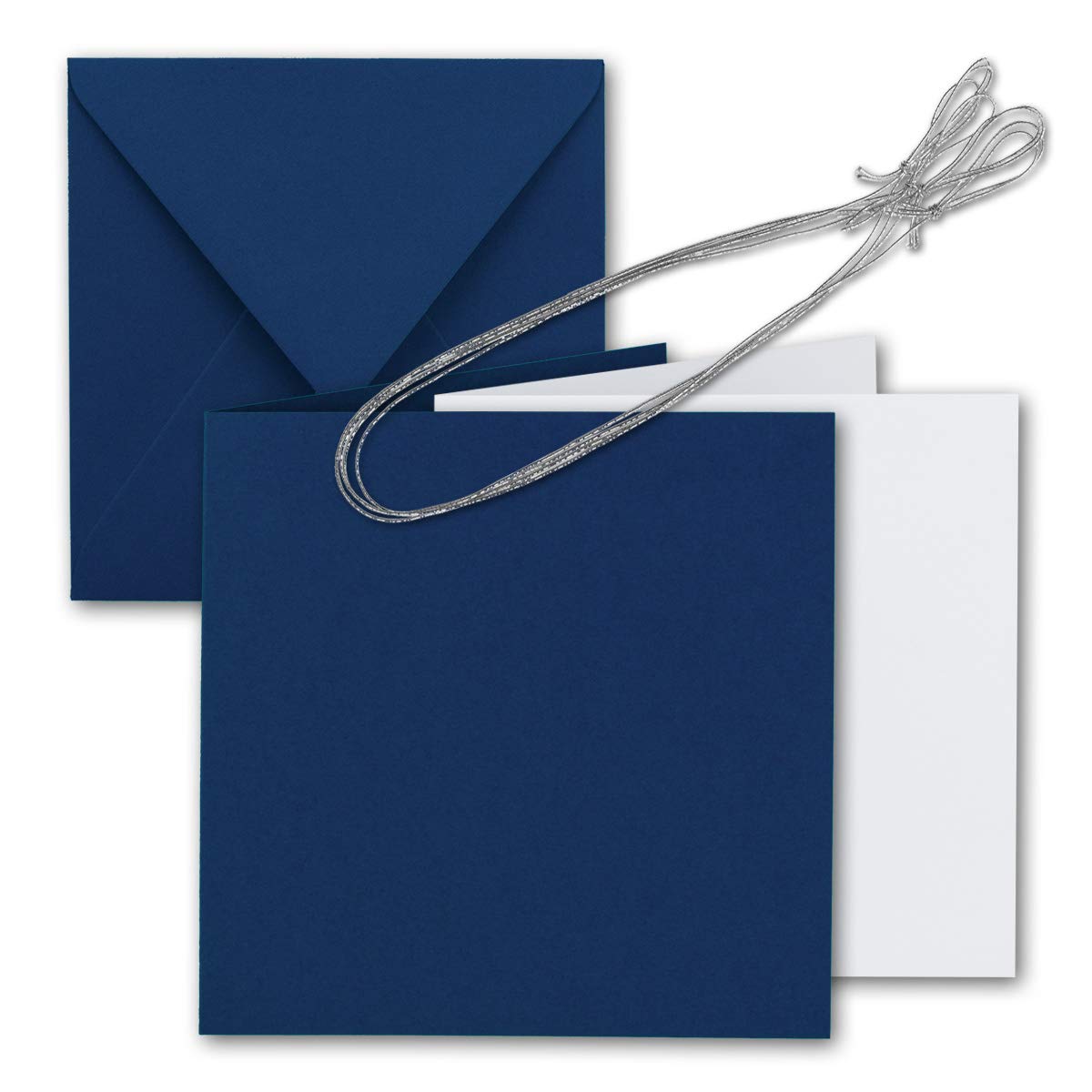 NEUSER PAPIER 10x square folding card set 15 x 15 cm - with envelopes & inserts & decorative ribbon - night blue - for invitation cards, wedding, Christmas - by GUSTAV NEUSER