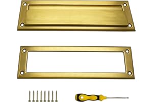 Fudatong 1 Pack 13 inch Solid Brushed Brass Mail Slot with Solid Brass Interior Frame Set 13" x 3.7" Heavy Duty